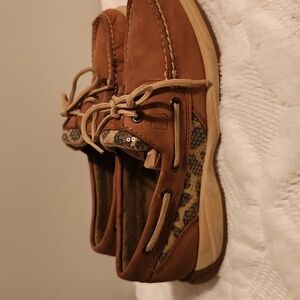 Sperry Tan Leather Boat Shoes with Sequined Tongue